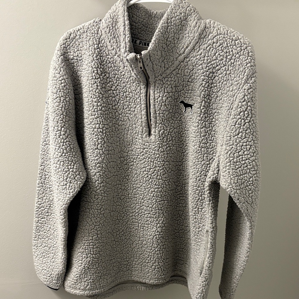 PINK Victoria's Secret Gray Zip-Up Sherpa Sweater